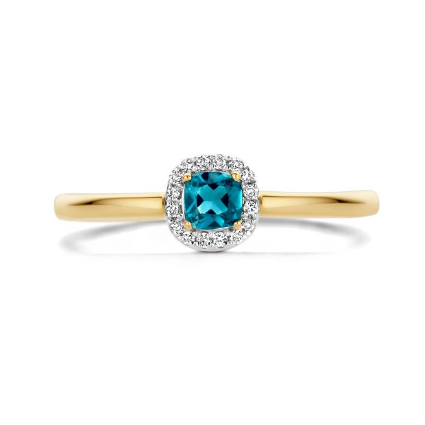 Blush Daimonds ring 14k Geelgoud met diamant en london blue topaz 1636YDL