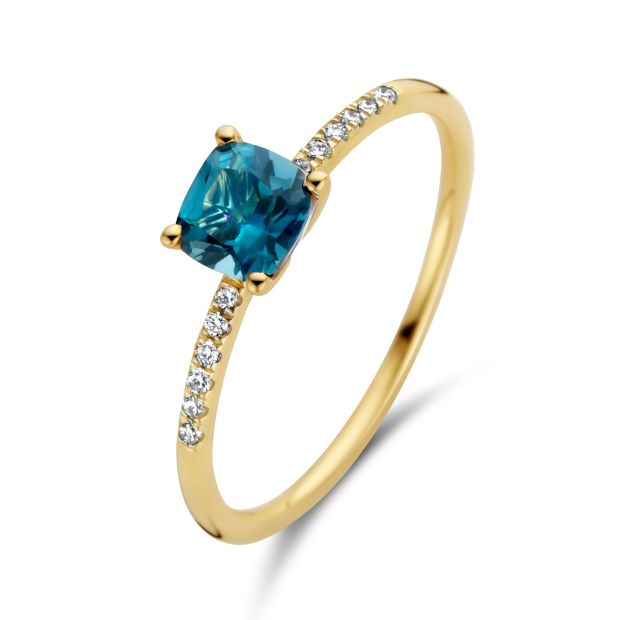 Blush Daimonds ring 14k Geelgoud met diamant en london blue topaz 1638YDL