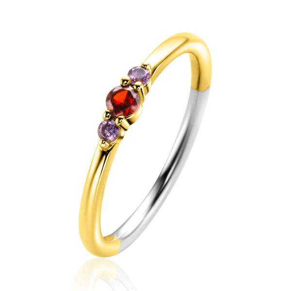 Zinzi zilveren ring geel verguld rood / paars kleurstenen ZIR2563