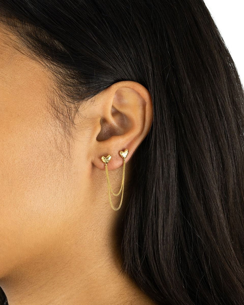 Buddha to Buddha 914GV Dubbel Hart earstud Silver Geel Verguld