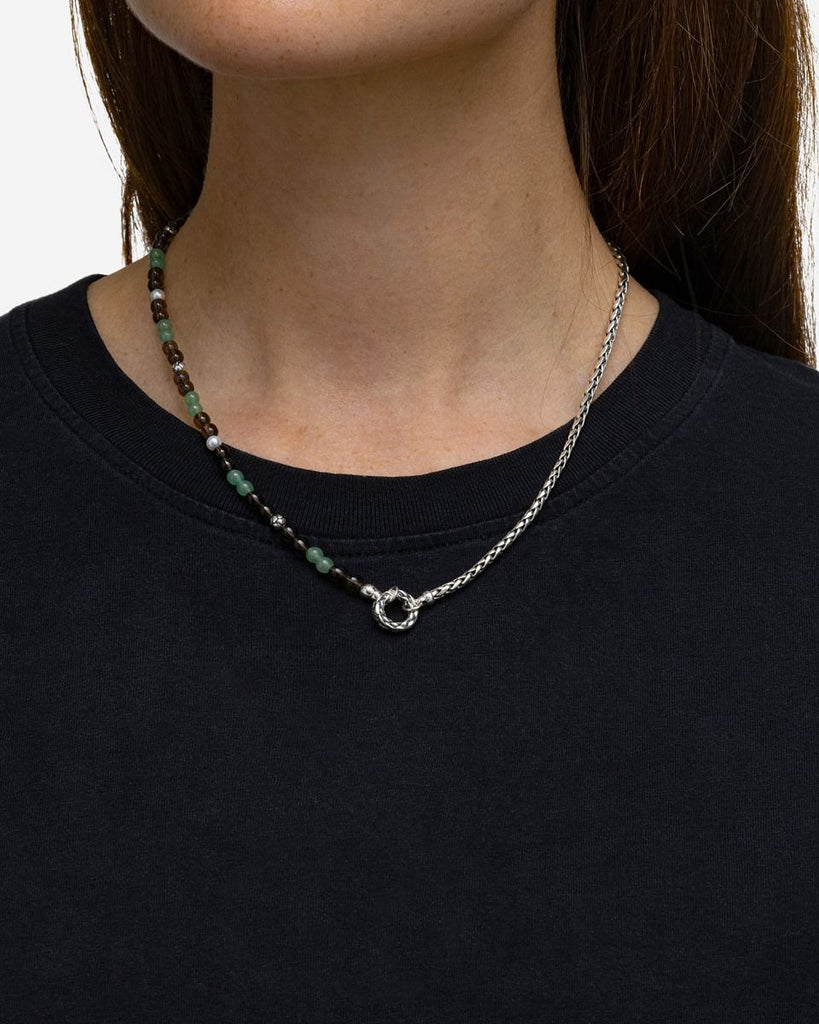 Spirit Bead Stacking Ketting 177AV Aventurine Smokey Quartz Zilver 45 cm