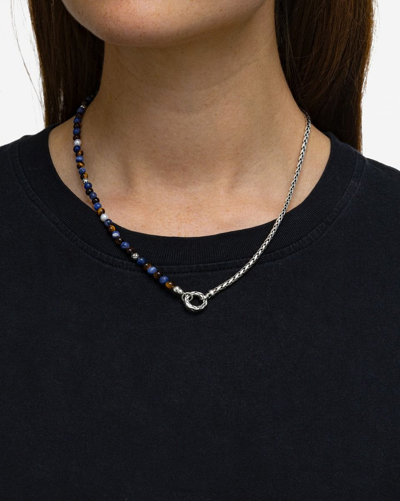 Spirit Bead Stacking Ketting 177TIS Tiger Eye Sodalite Zilver 45 cm