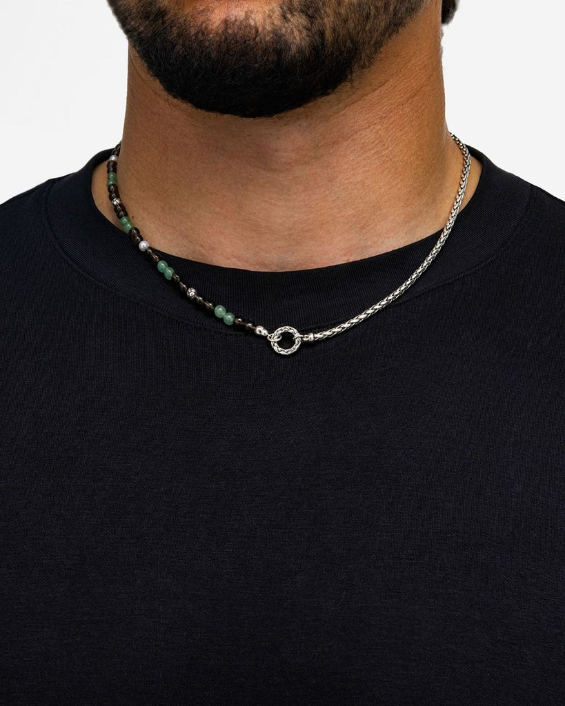 Spirit Bead Stacking Ketting 177AV Aventurine Smokey Quartz Zilver 45 cm