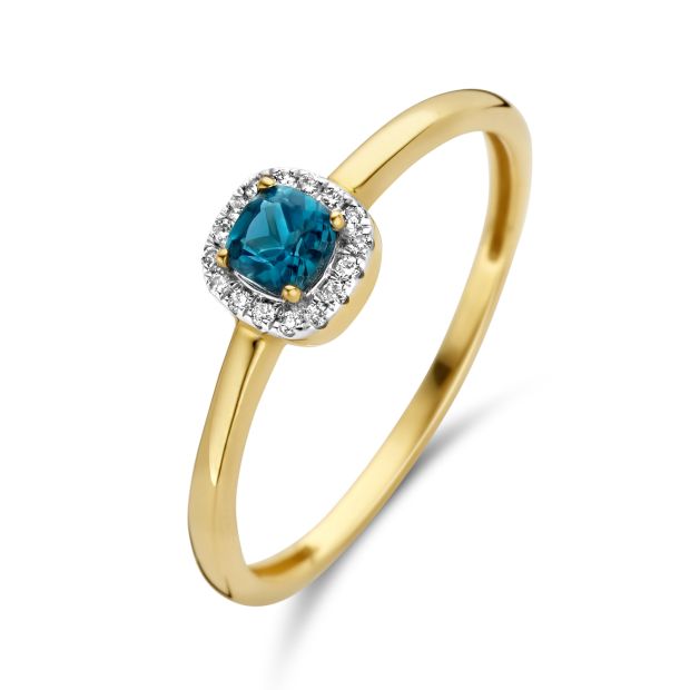 Blush Daimonds ring 14k Geelgoud met diamant en london blue topaz 1636YDL