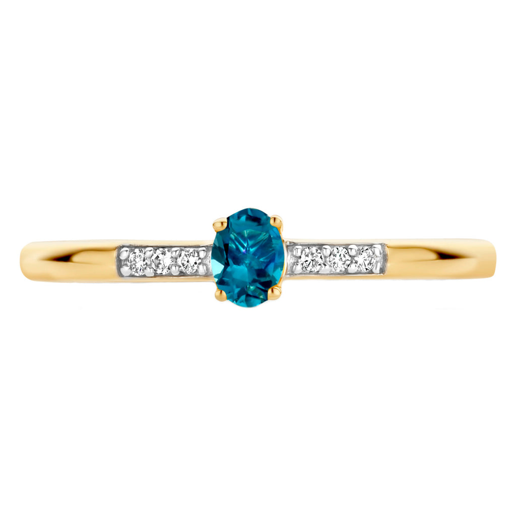 Blush Daimonds ring 14k Geelgoud met diamant en london blue topaz 1637YDL