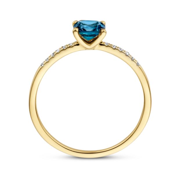 Blush Daimonds ring 14k Geelgoud met diamant en london blue topaz 1638YDL