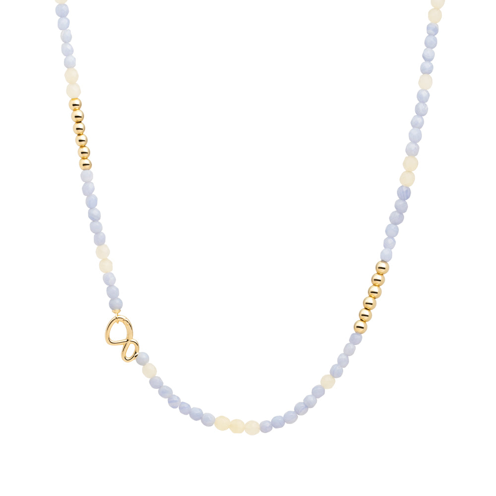 Sparkling Jewels Collier Link zilver gold plated Blue Lace Agate & Beige Agate NLK02G-G47-G48-042