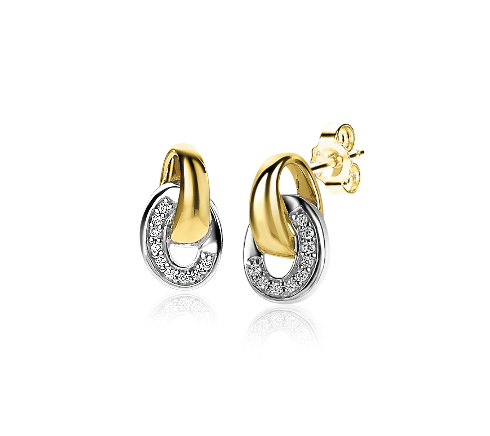 Zinzi zilveren bicolor oorknopjes met zirconia ZIO2191